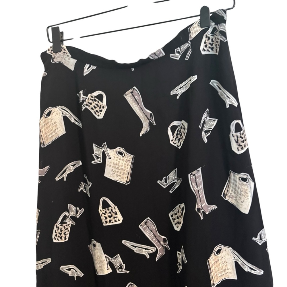 Vintage David Dart Black Shoes & Bags Shopping Print Midi Skirt Large - Picture 2 of 7
